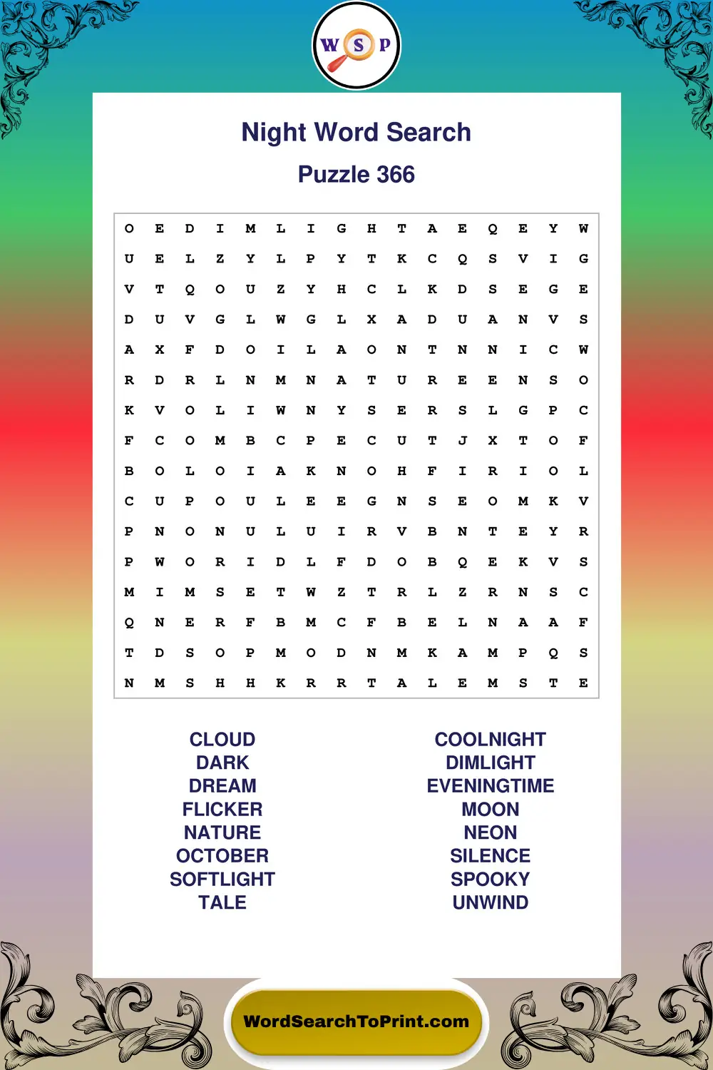 Night Word Search Puzzle 366