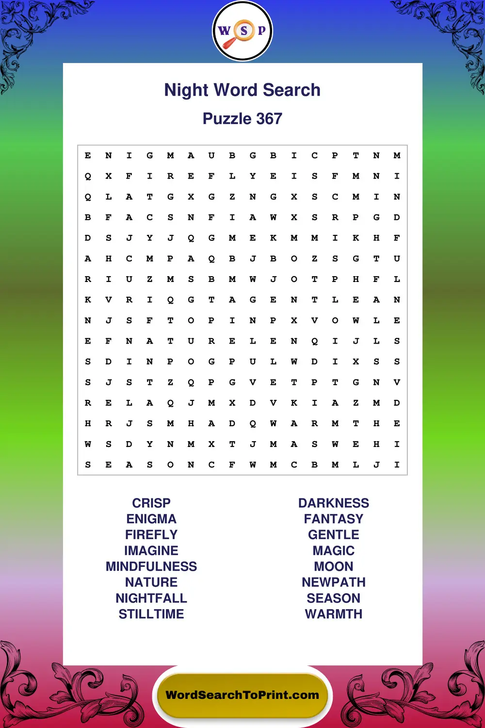 Night Word Search Puzzle 367