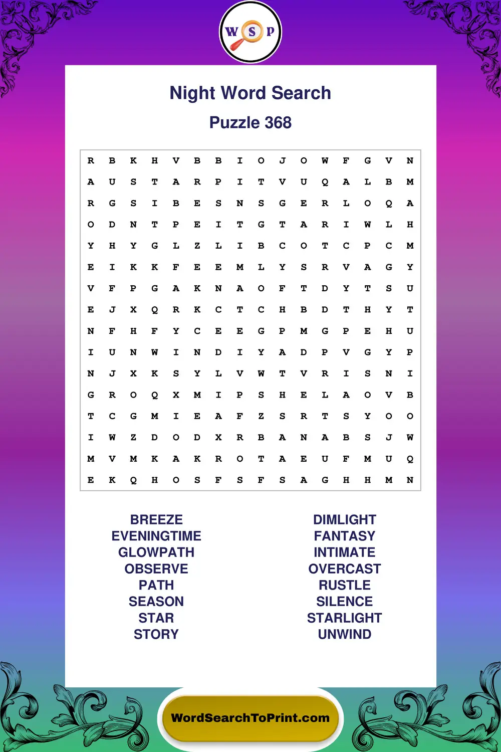 Night Word Search Puzzle 368