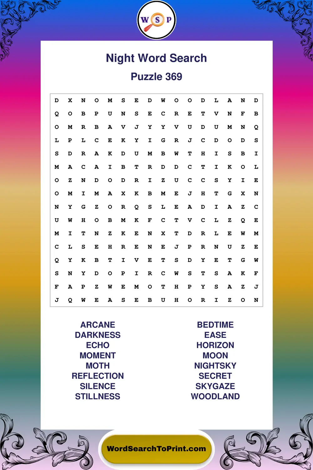 Night Word Search Puzzle 369