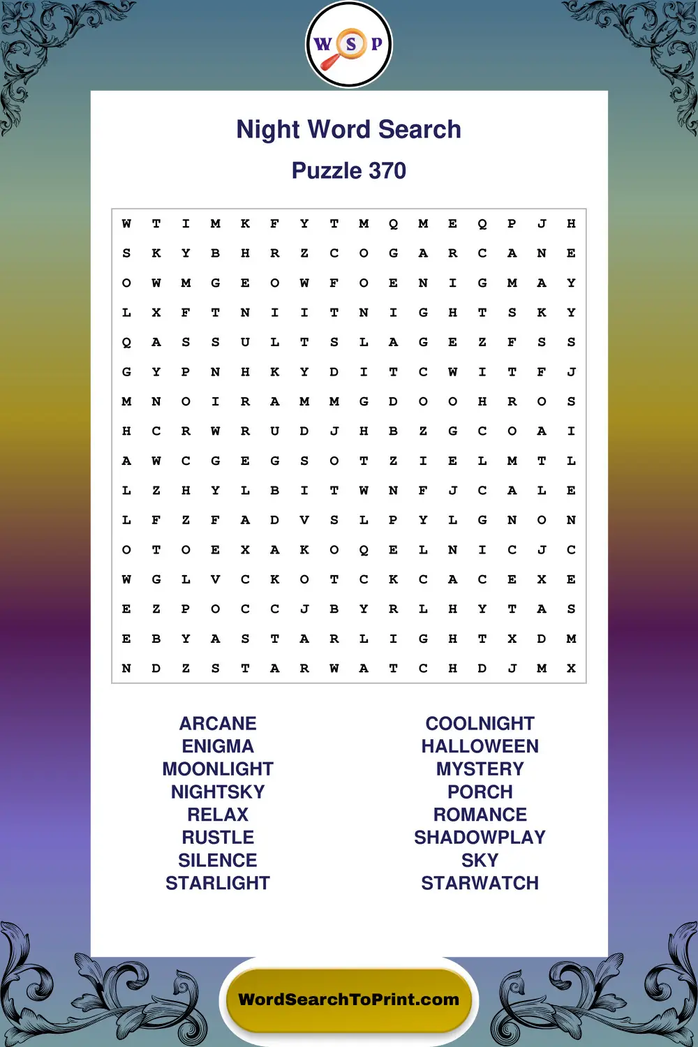 Night Word Search Puzzle 370