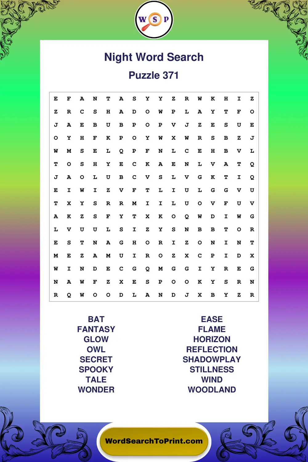 Night Word Search Puzzle 371