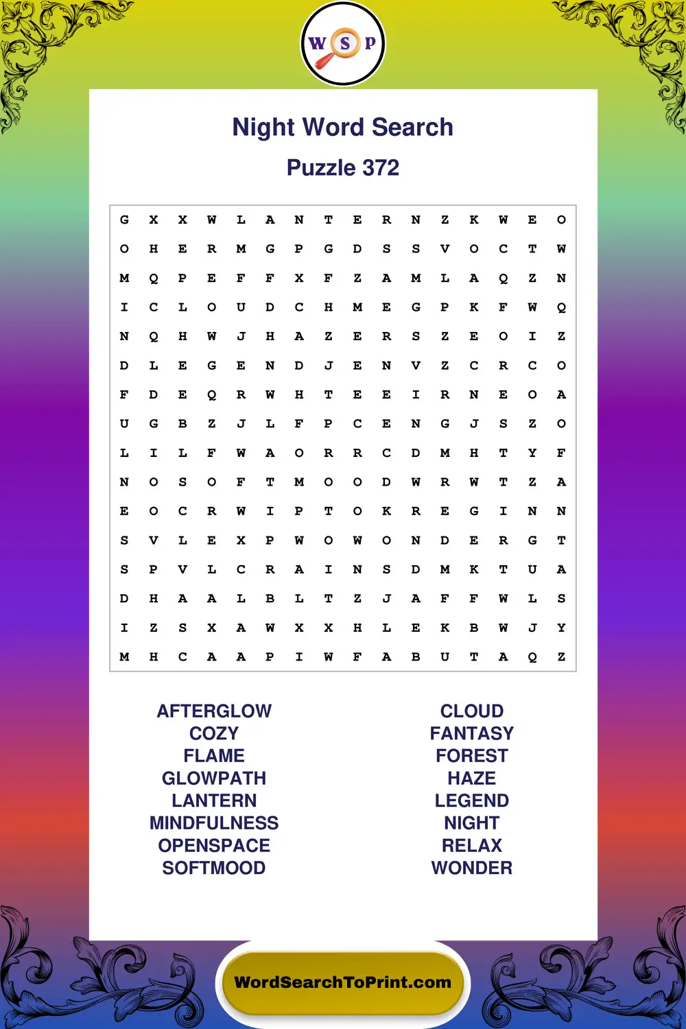 Night Word Search Puzzle 372