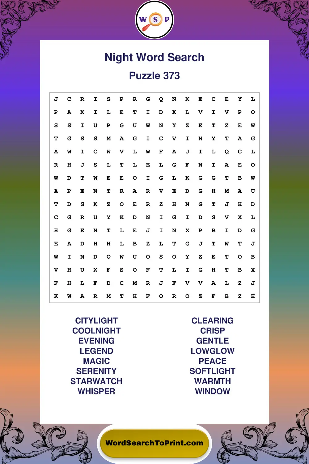 Night Word Search Puzzle 373