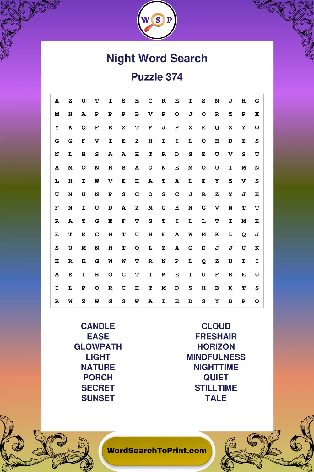 Night Word Search Puzzle 374