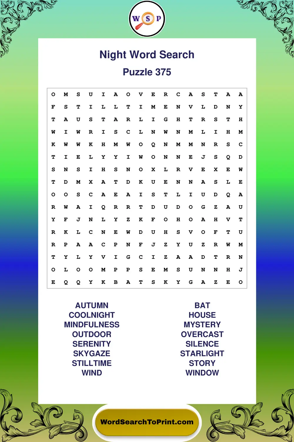Night Word Search Puzzle 375