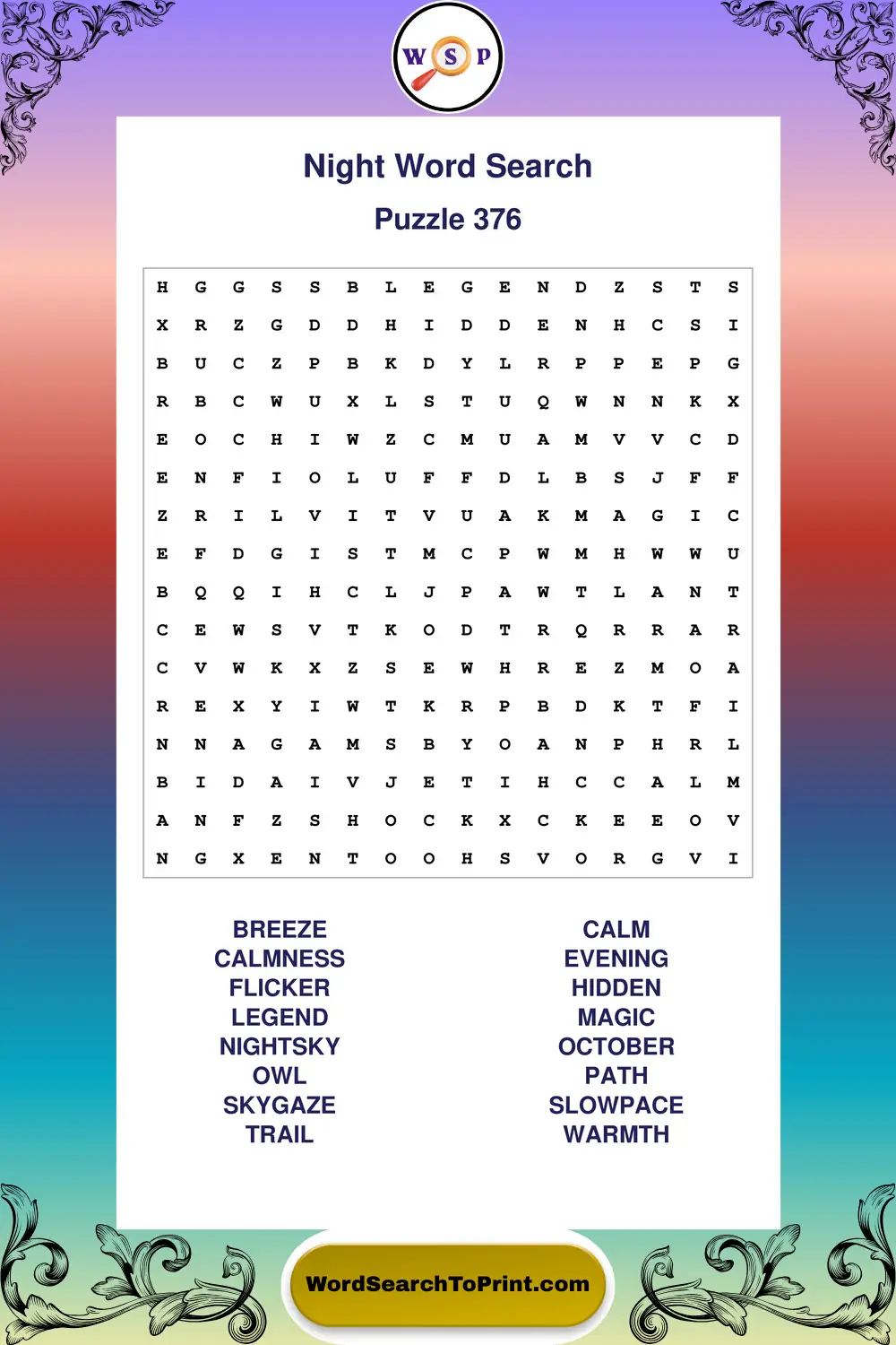 Night Word Search Puzzle 376
