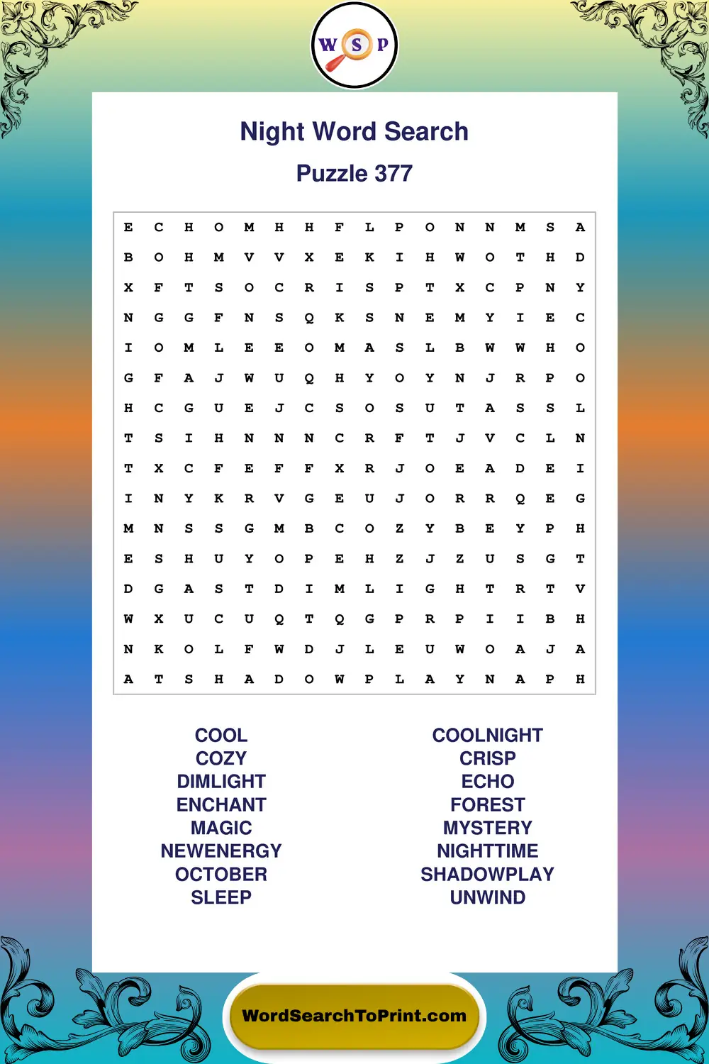 Night Word Search Puzzle 377