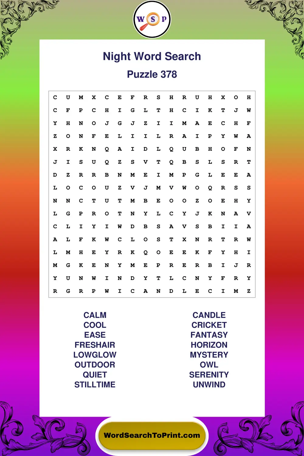 Night Word Search Puzzle 378