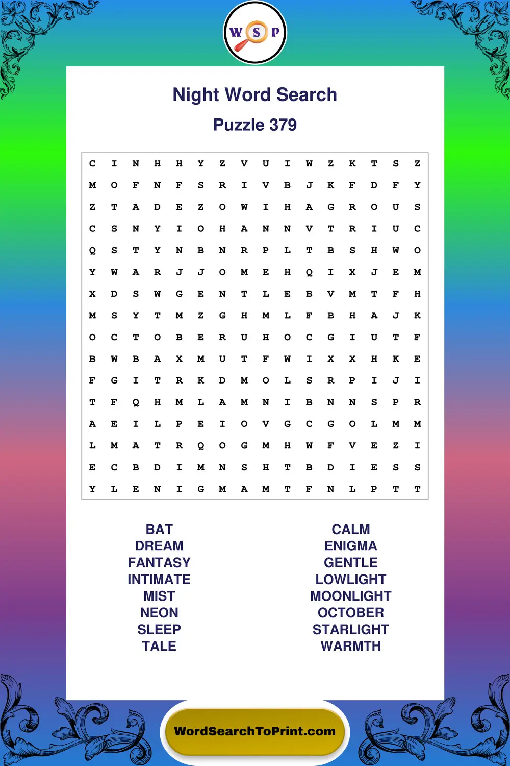 Night Word Search Puzzle 379