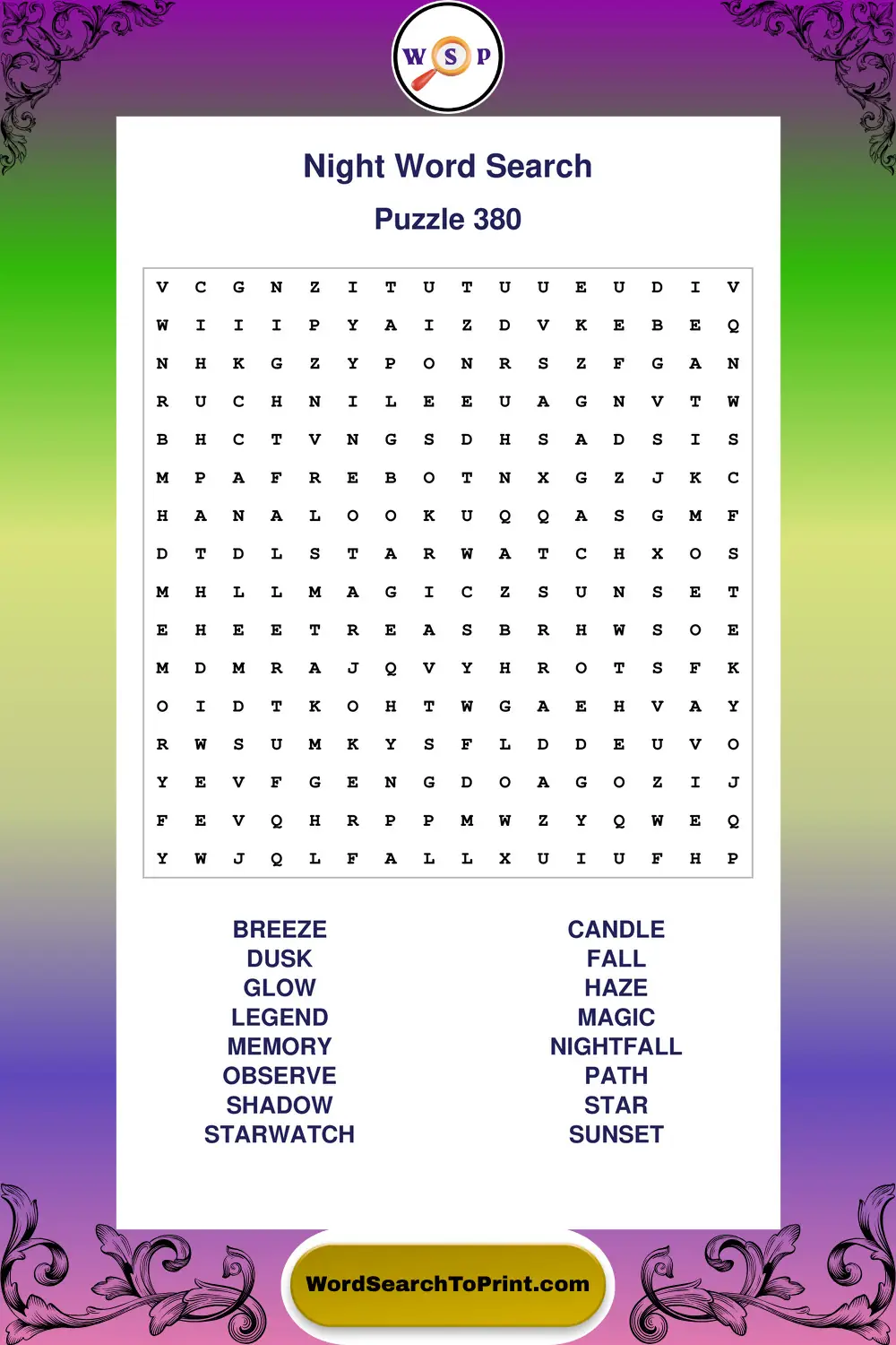 Night Word Search Puzzle 380