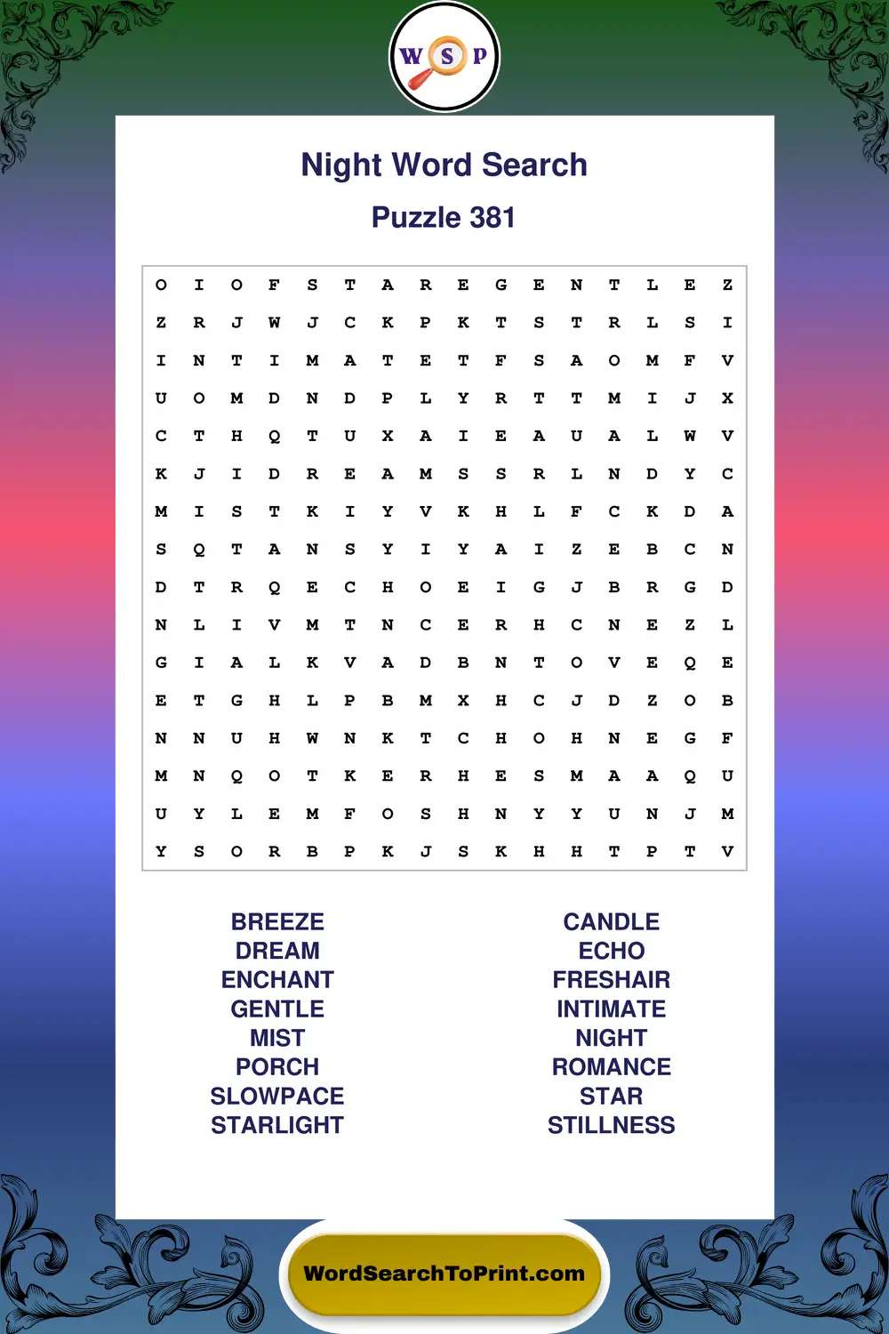 Night Word Search Puzzle 381