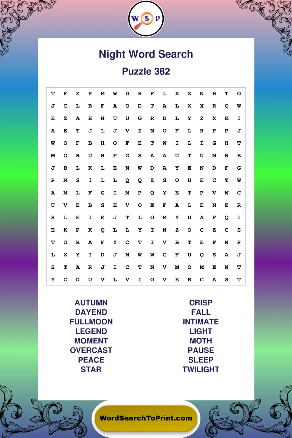 Night Word Search Puzzle 382