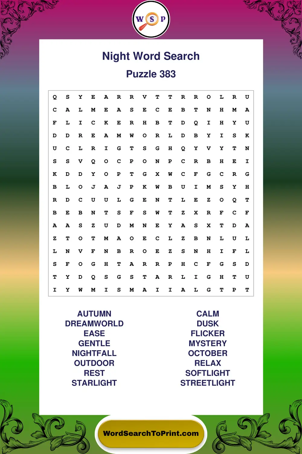Night Word Search Puzzle 383