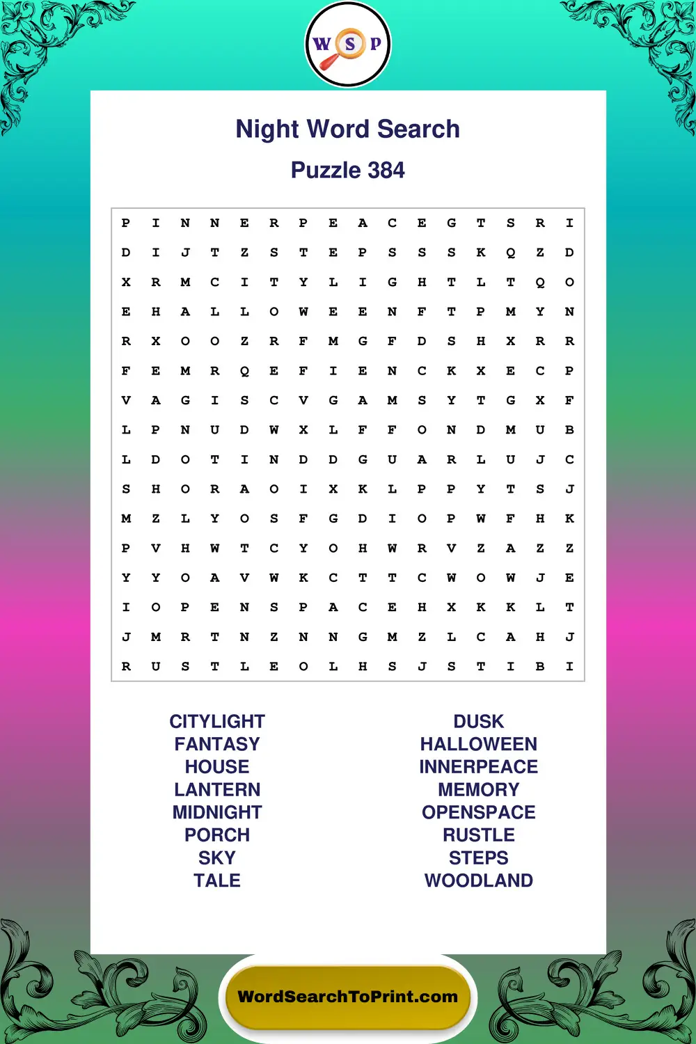 Night Word Search Puzzle 384