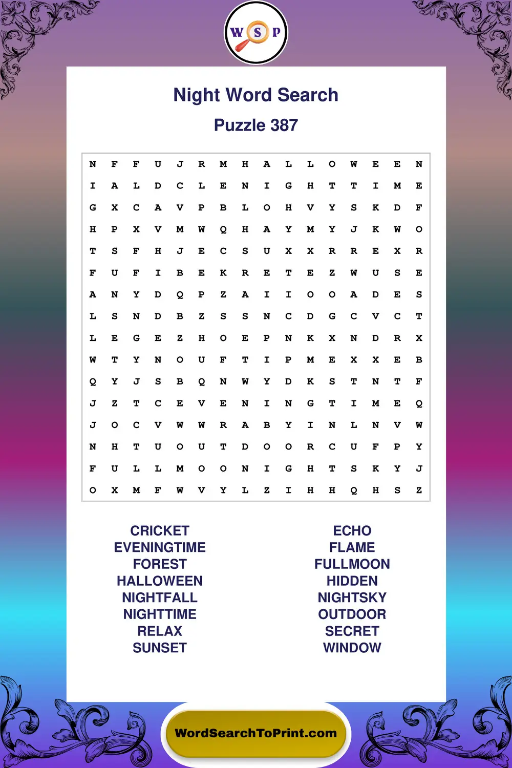 Night Word Search Puzzle 387