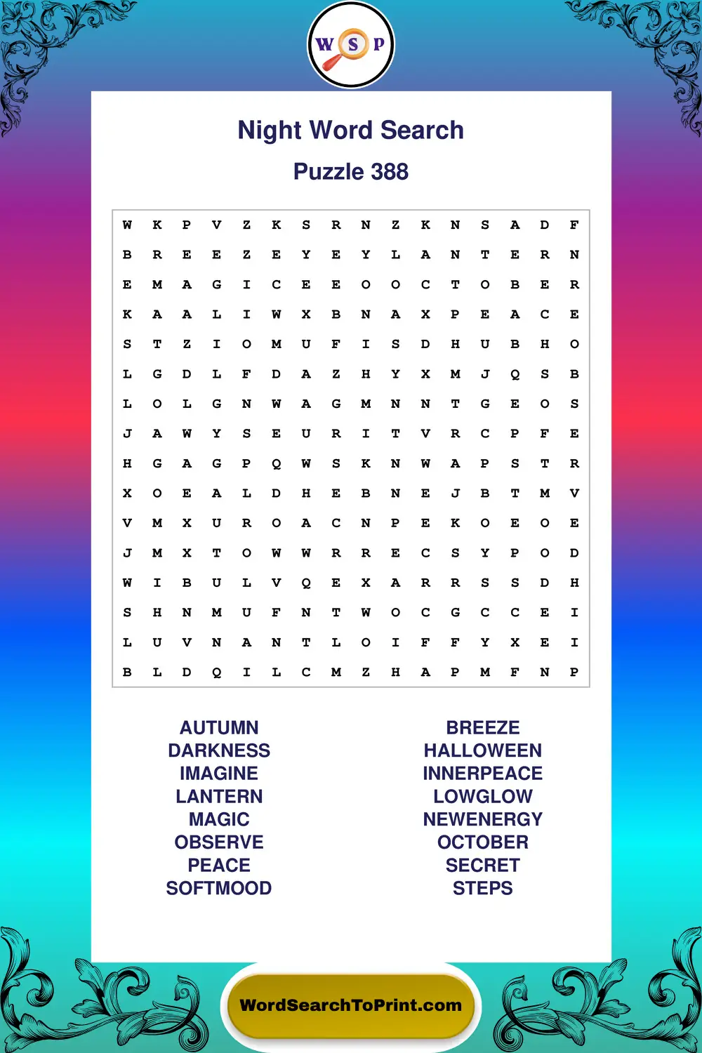 Night Word Search Puzzle 388