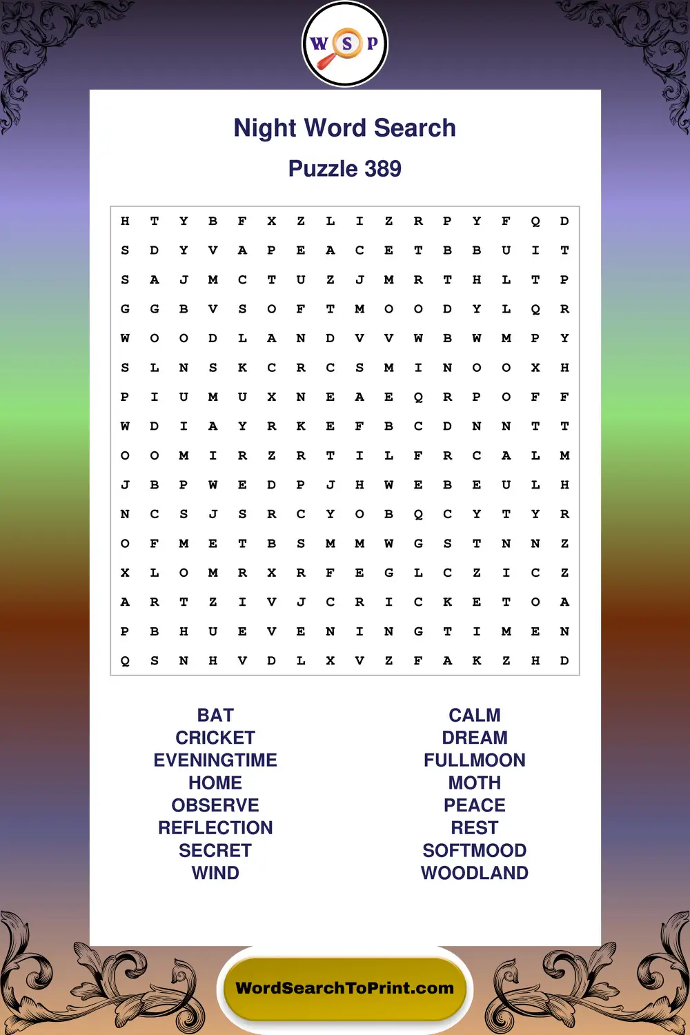 Night Word Search Puzzle 389