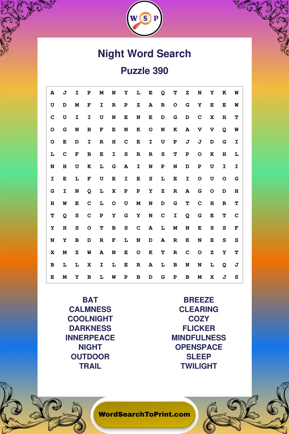 Night Word Search Puzzle 390