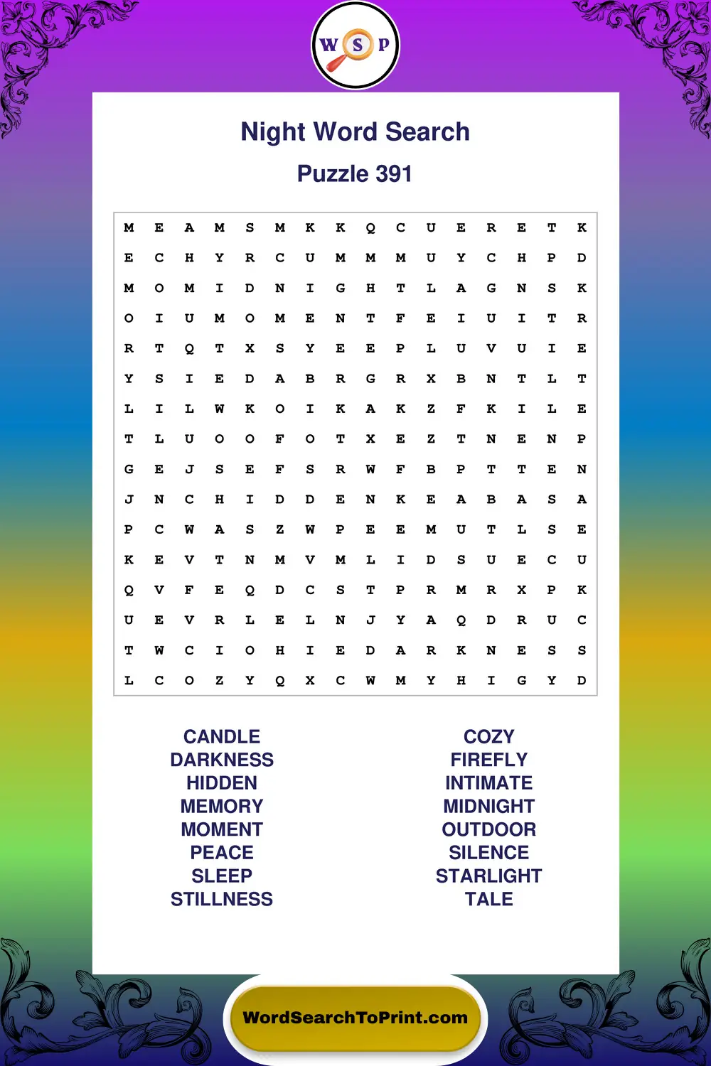 Night Word Search Puzzle 391