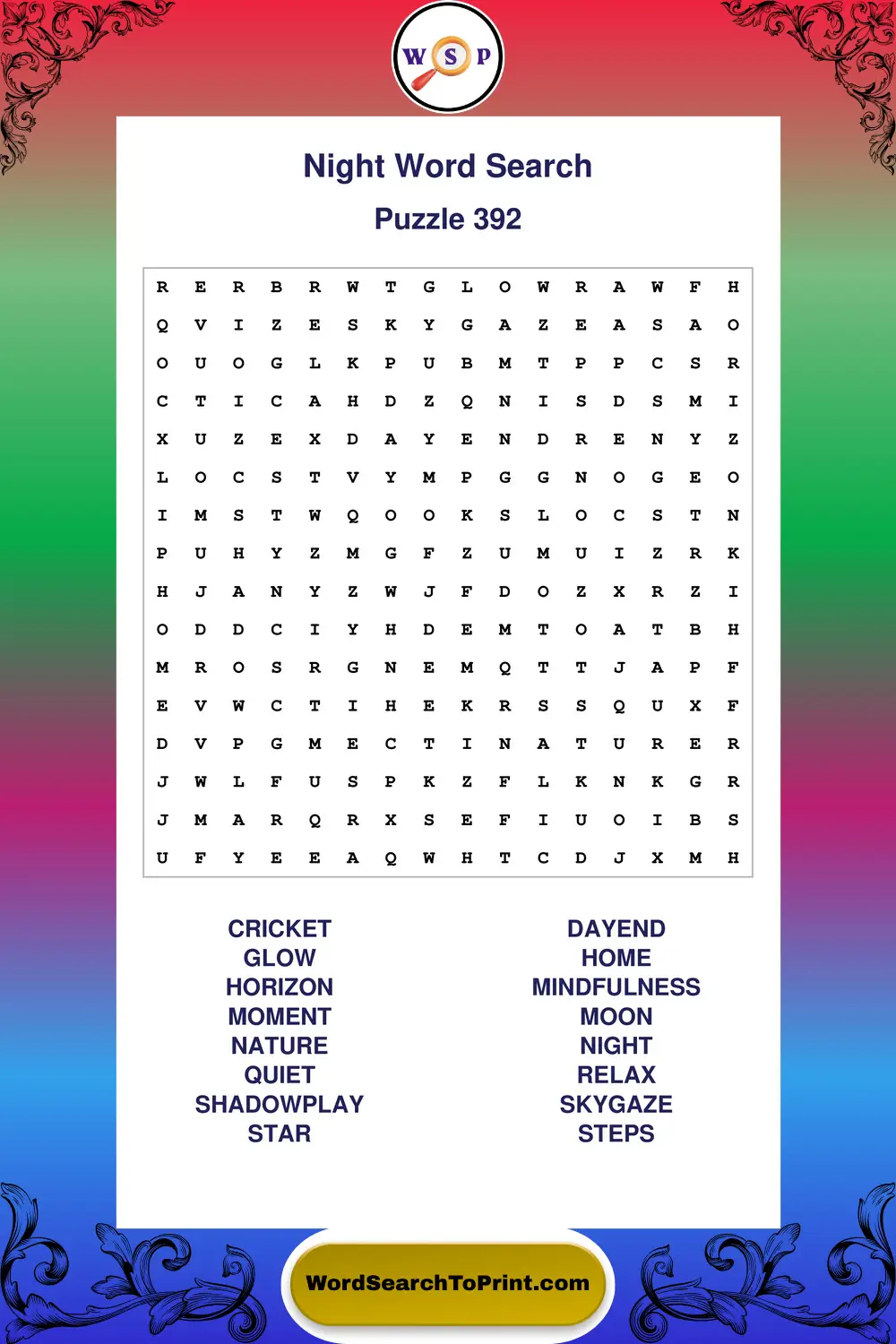 Night Word Search Puzzle 392