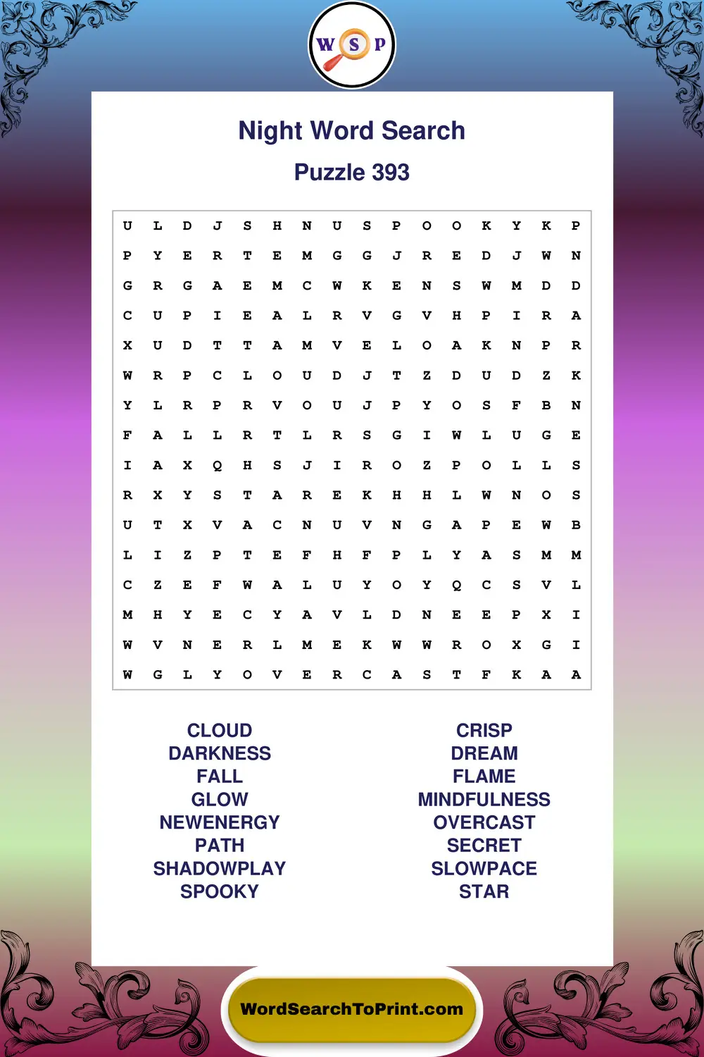 Night Word Search Puzzle 393