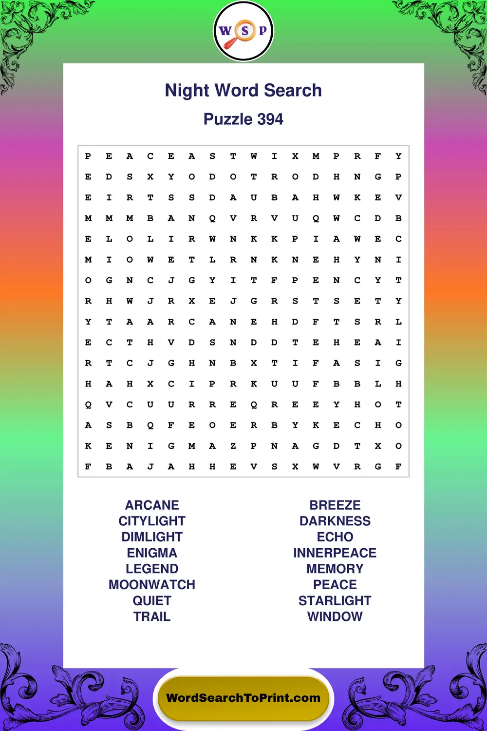 Night Word Search Puzzle 394