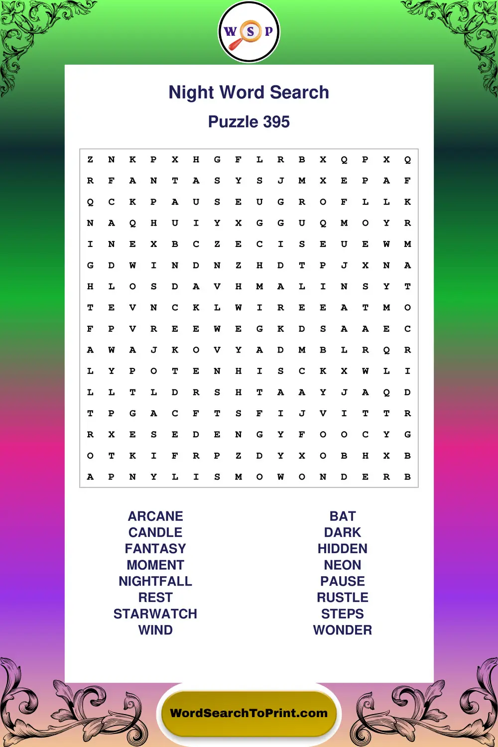 Night Word Search Puzzle 395