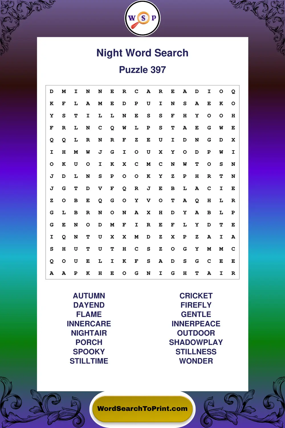 Night Word Search Puzzle 397