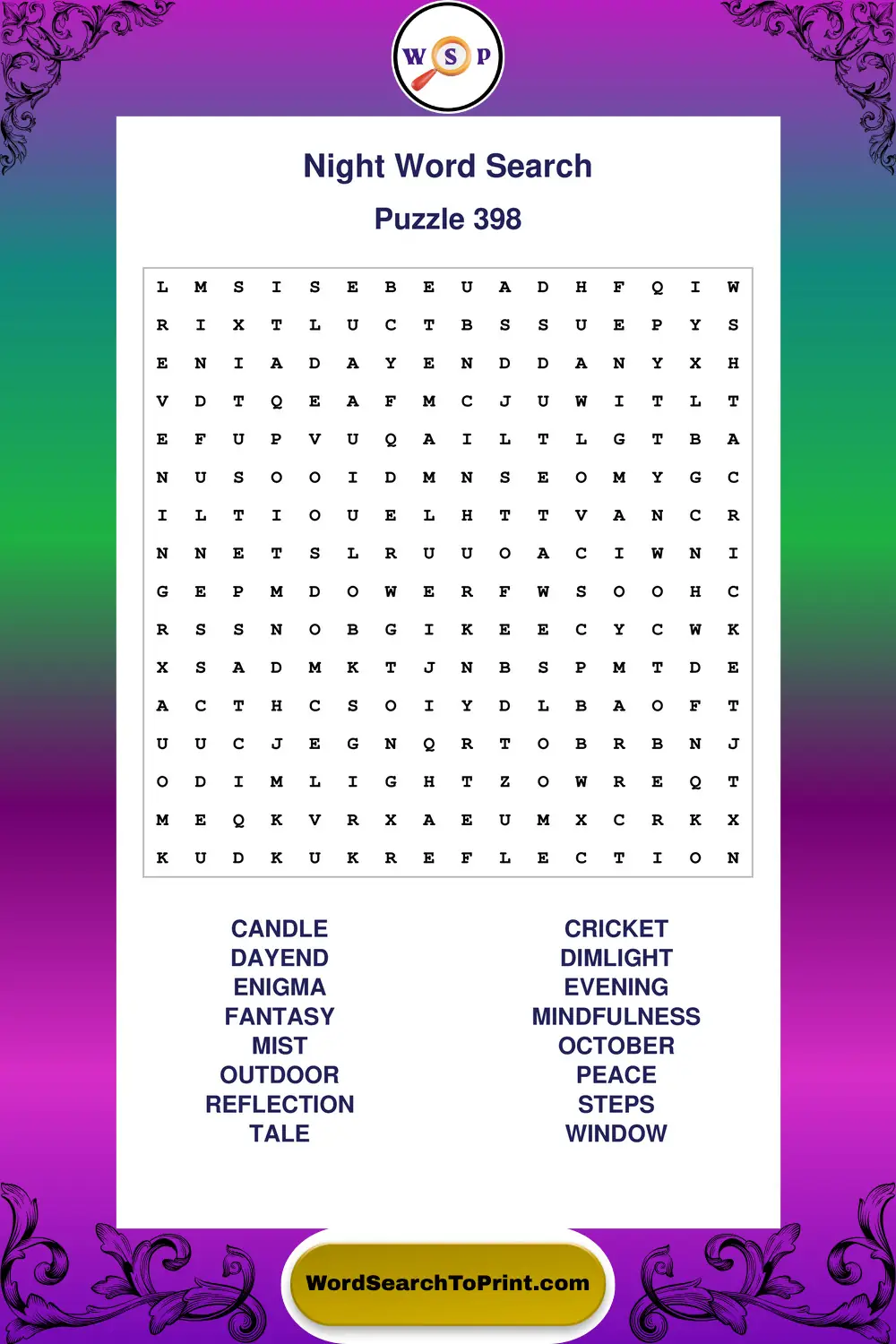 Night Word Search Puzzle 398