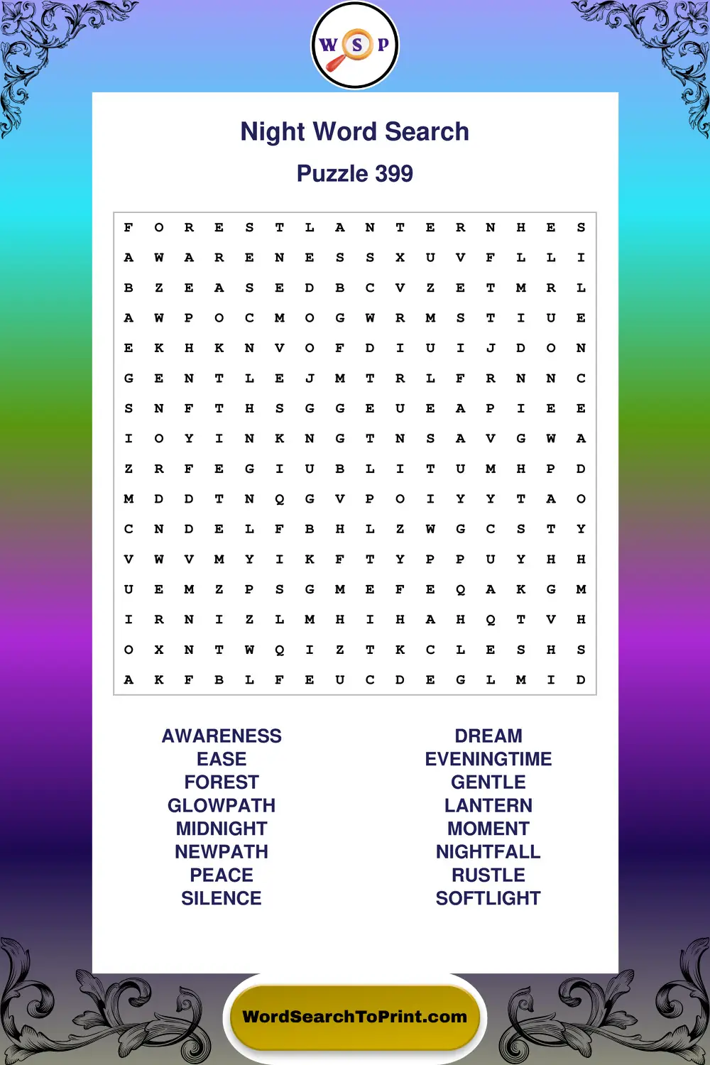 Night Word Search Puzzle 399