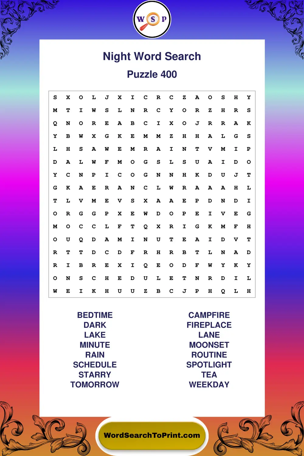 Night Word Search Puzzle 400