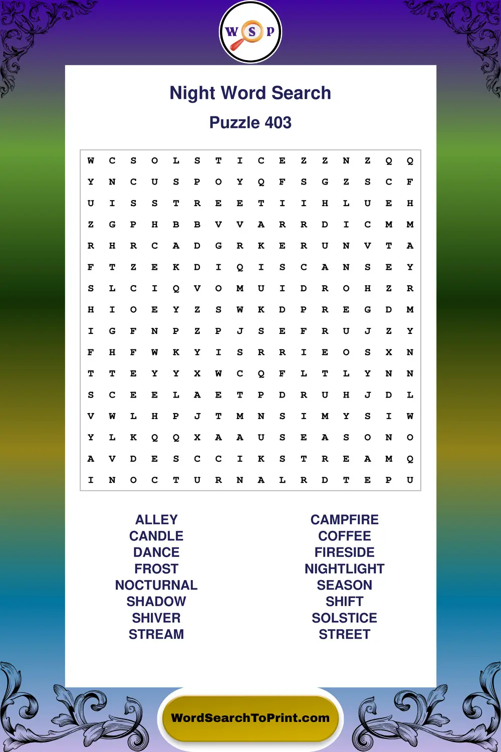 Night Word Search Puzzle 403