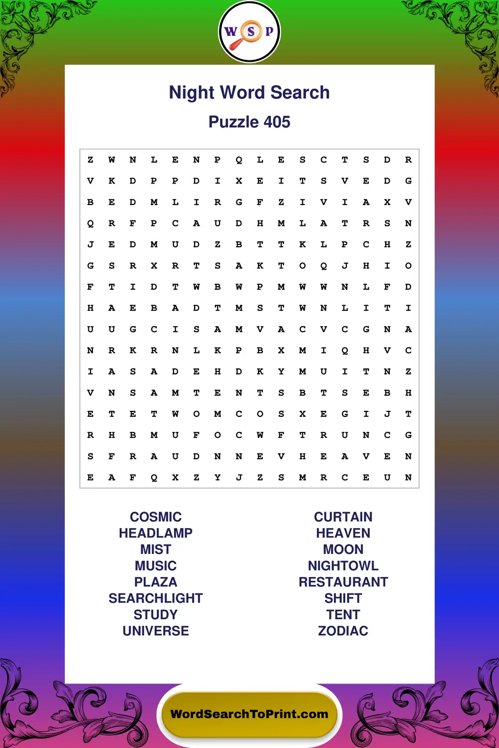 Night Word Search Puzzle 405