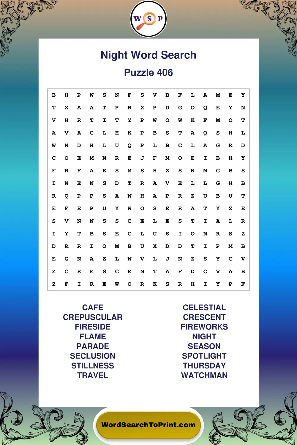 Night Word Search Puzzle 406