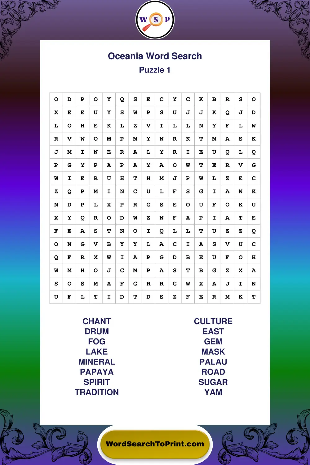 Oceania Word Search Puzzle 1