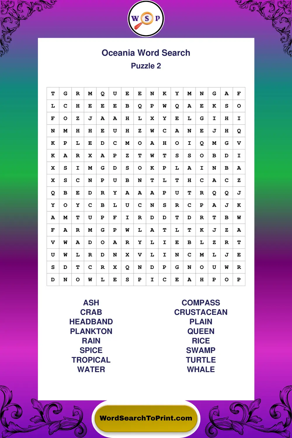 Oceania Word Search Puzzle 2