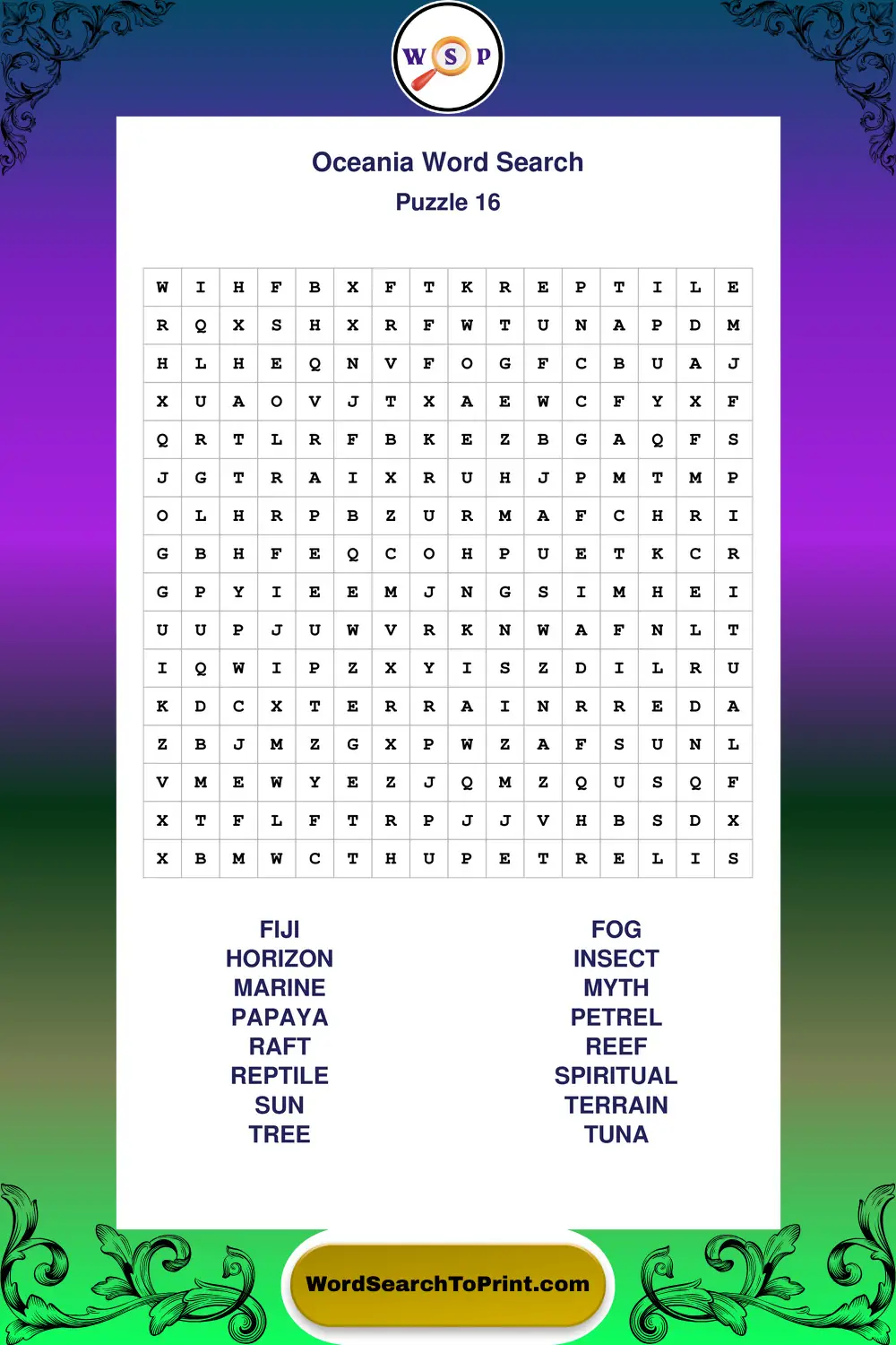 Oceania Word Search Puzzle 16