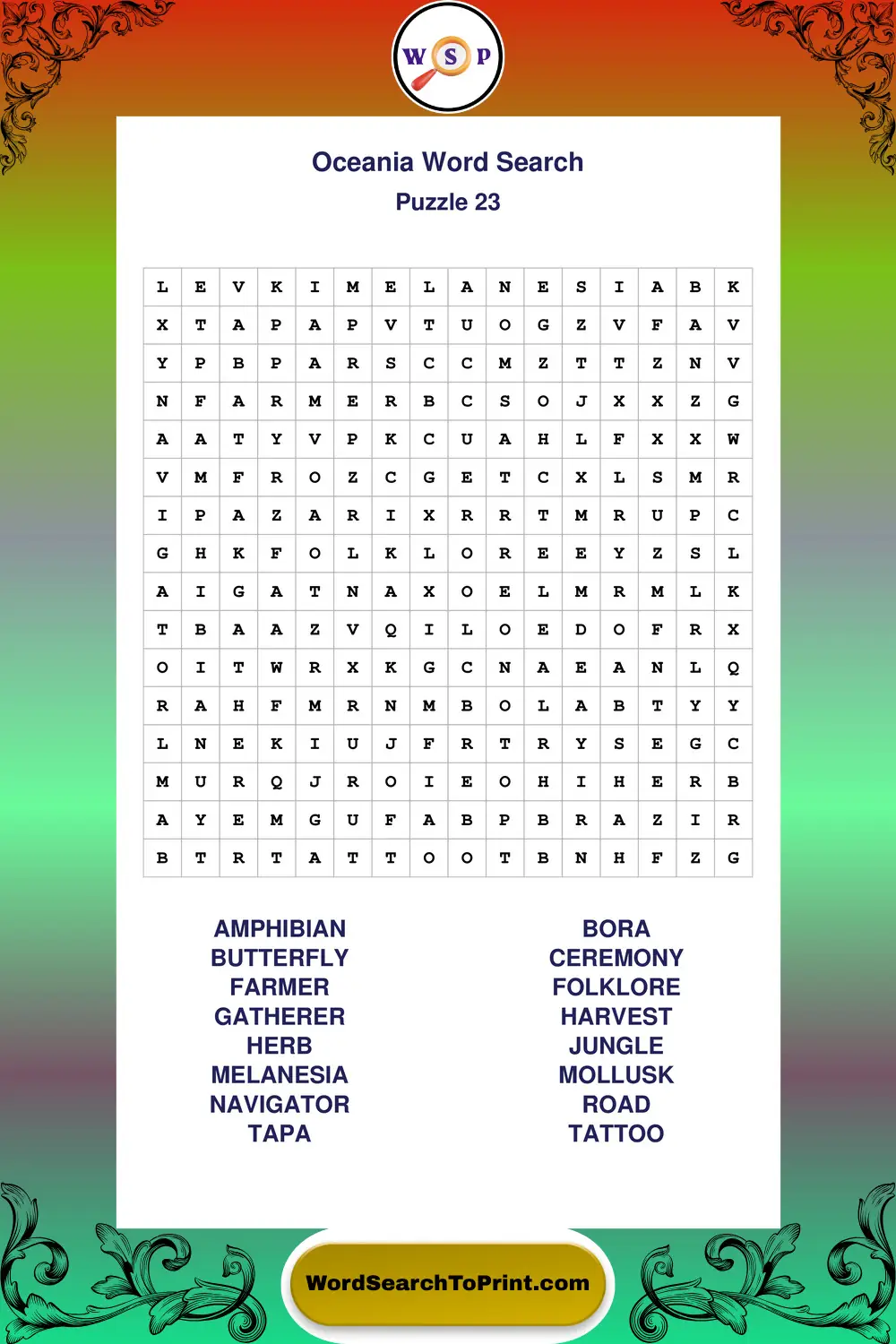 Oceania Word Search Puzzle 23