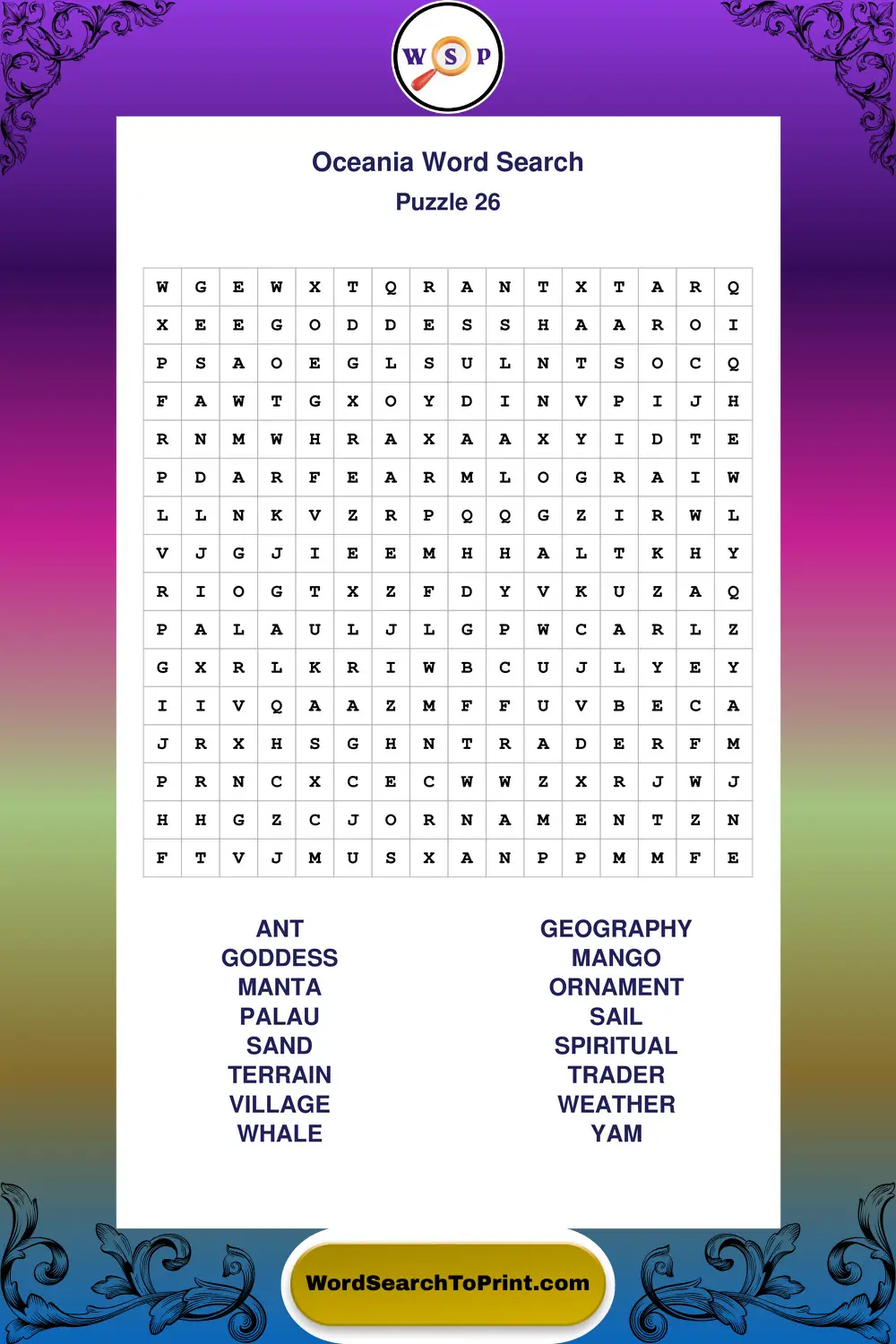 Oceania Word Search Puzzle 26