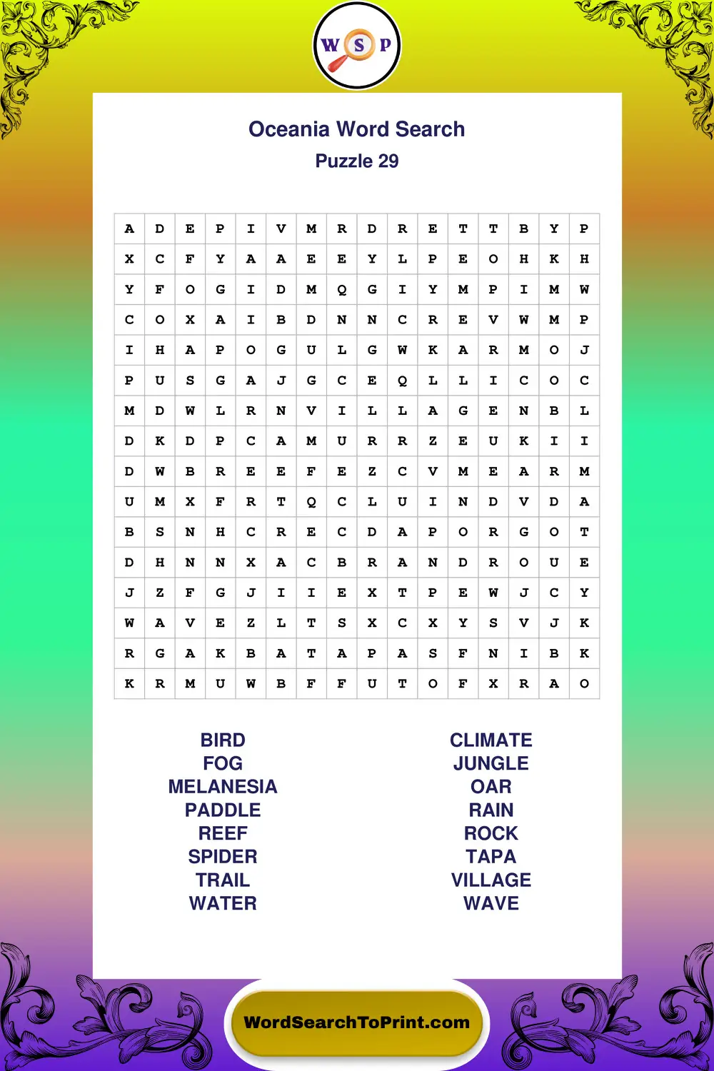 Oceania Word Search Puzzle 29