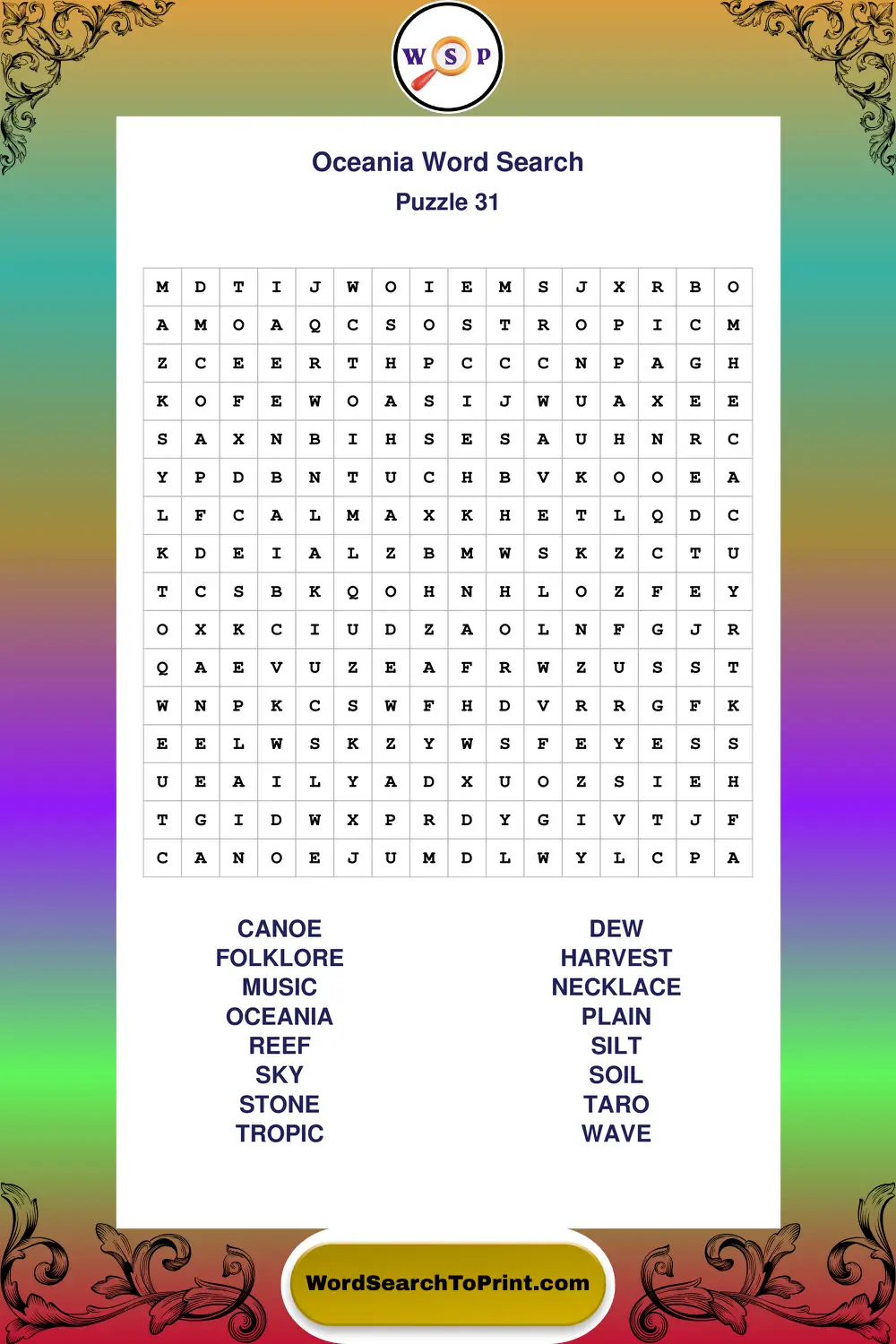 Oceania Word Search Puzzle 31