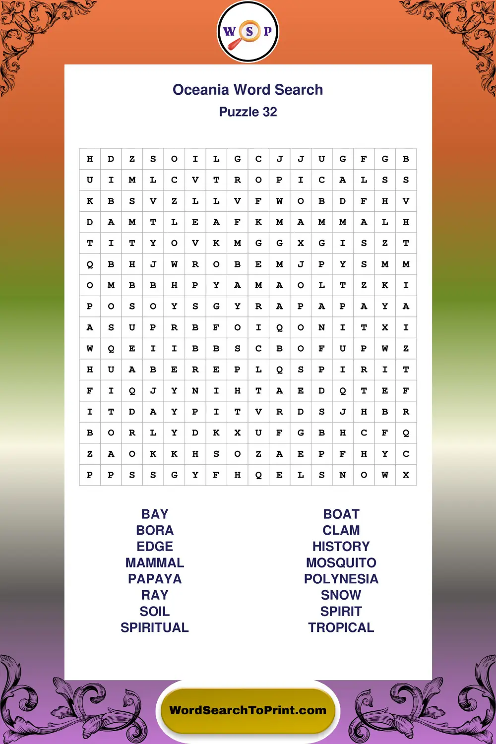 Oceania Word Search Puzzle 32