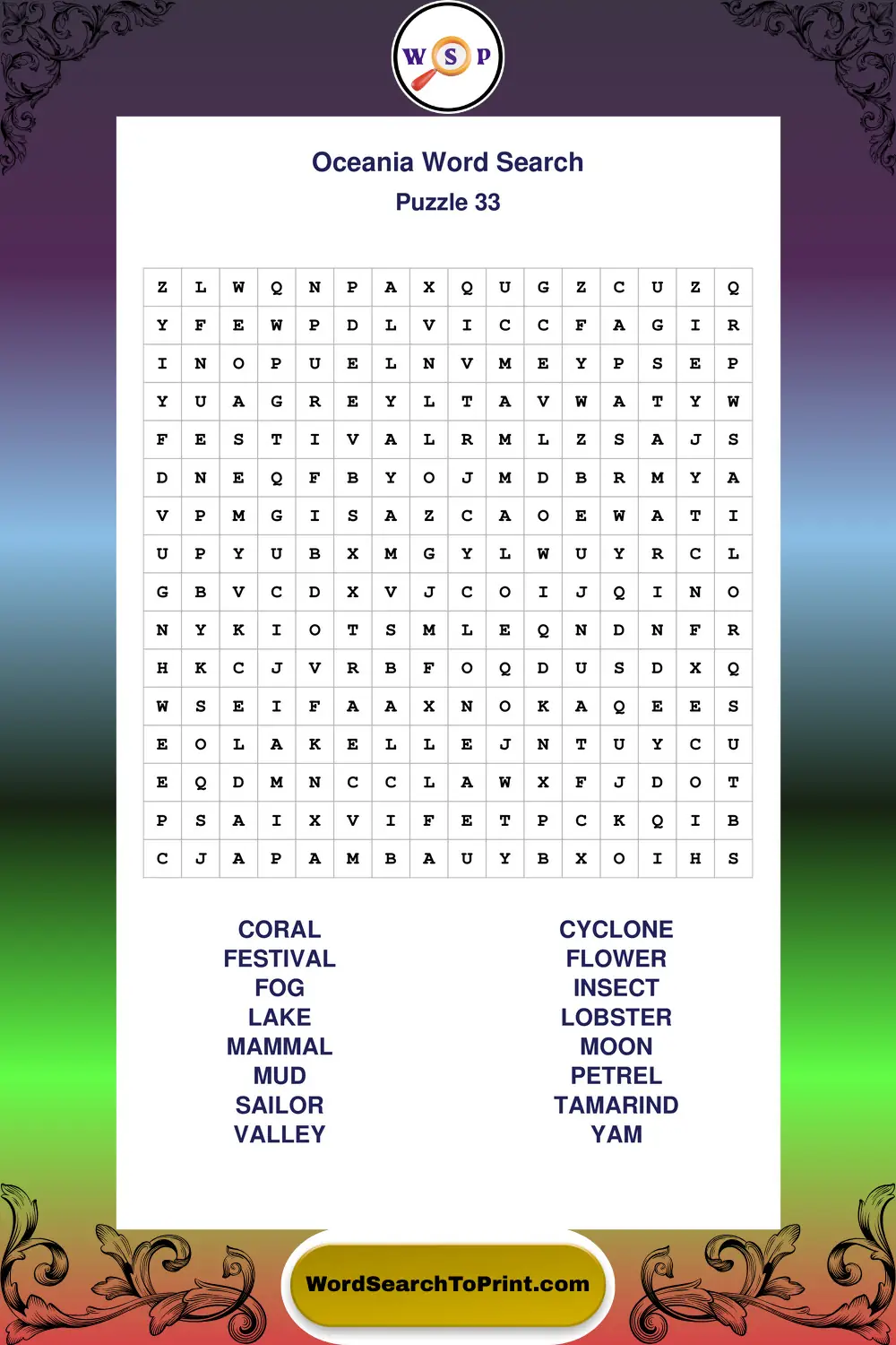 Oceania Word Search Puzzle 33