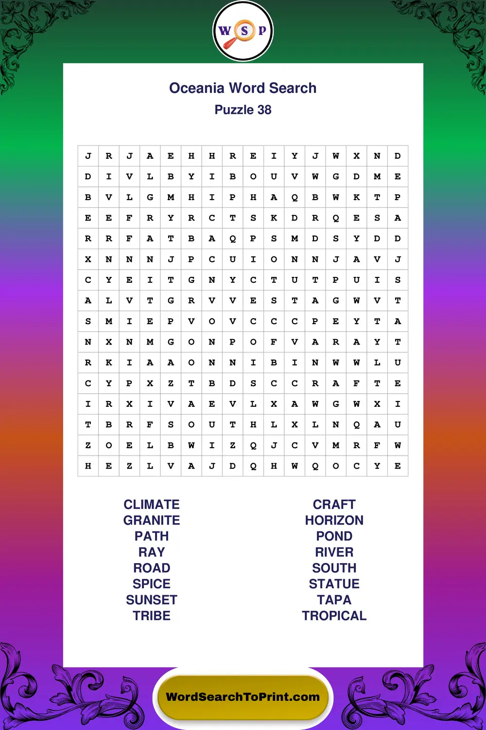 Oceania Word Search Puzzle 38