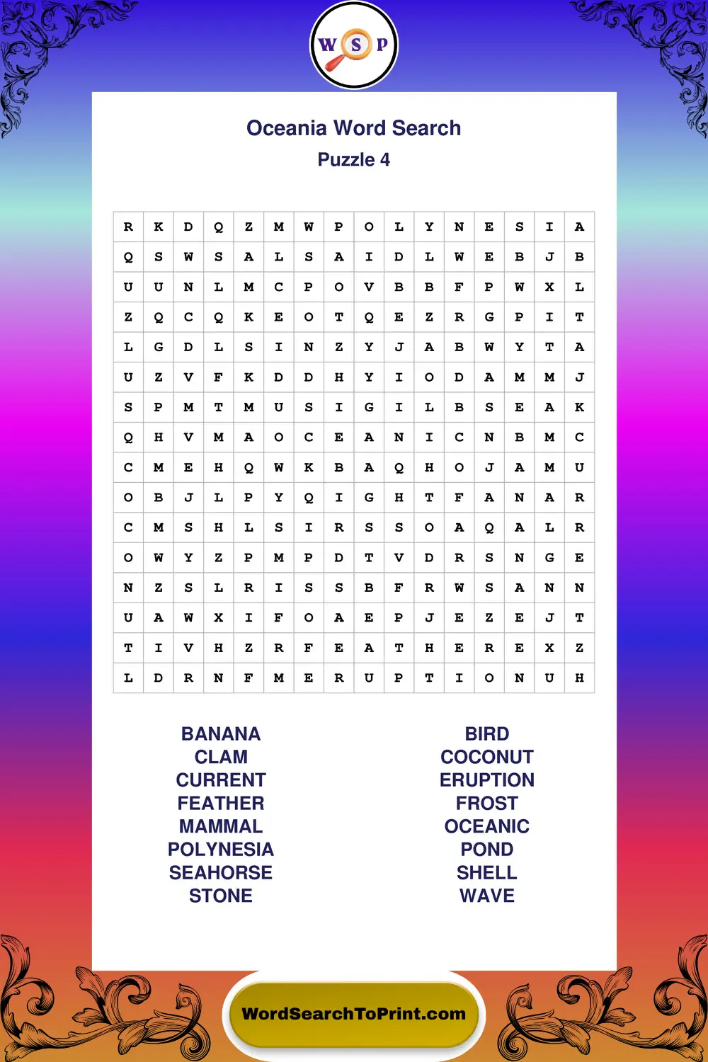 Oceania Word Search Puzzle 4