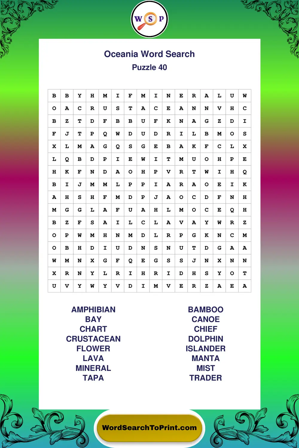 Oceania Word Search Puzzle 40