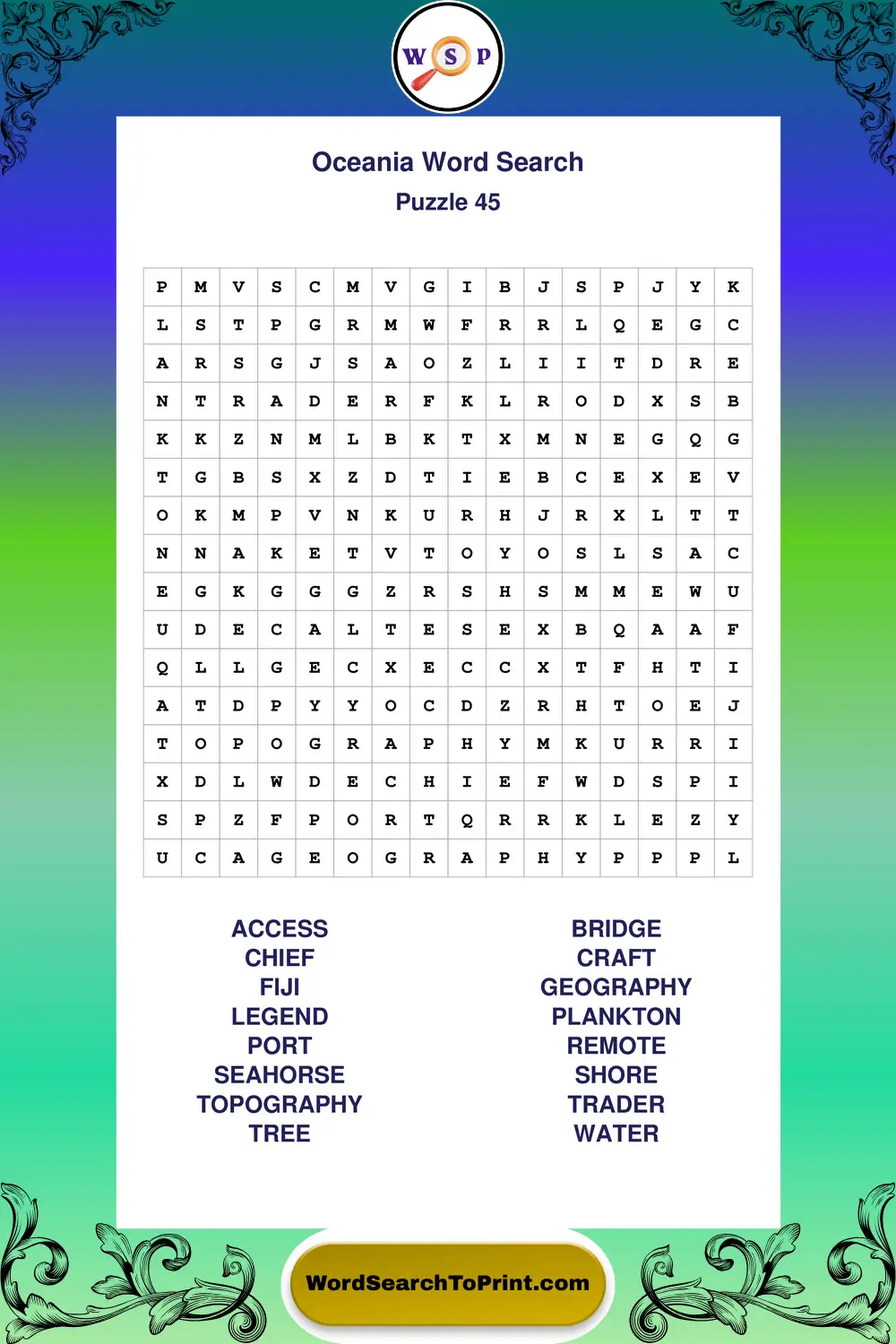 Oceania Word Search Puzzle 45
