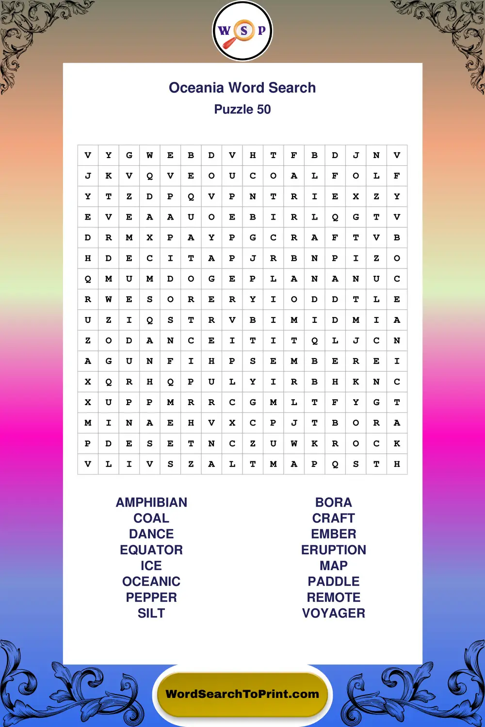 Oceania Word Search Puzzle 50