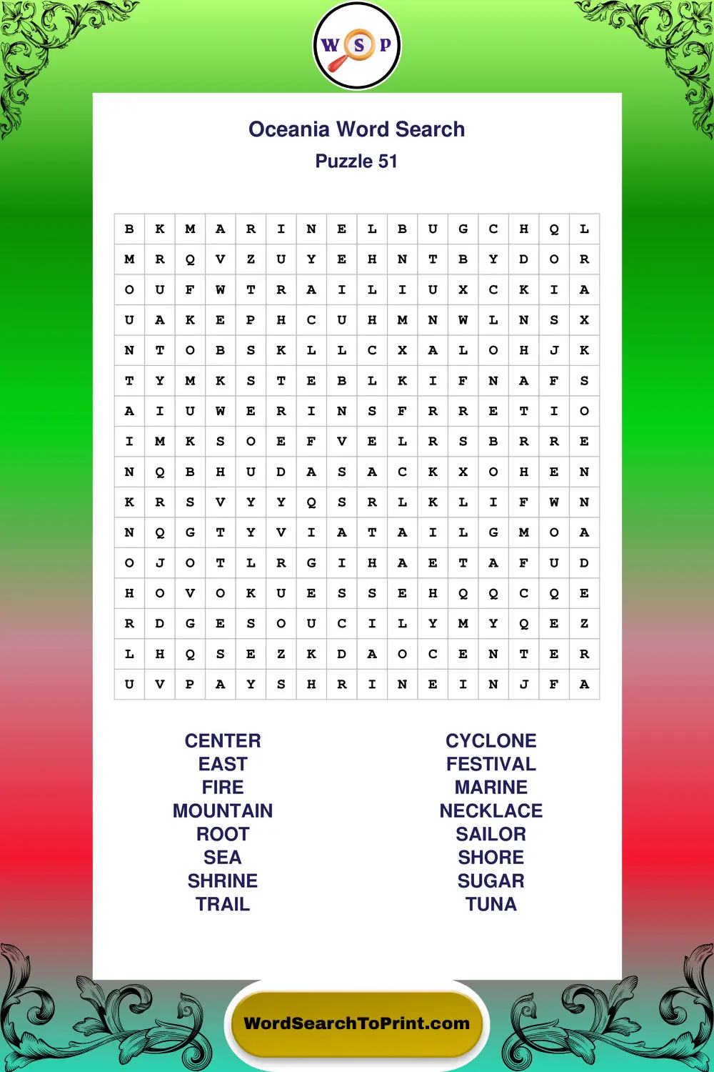 Oceania Word Search Puzzle 51
